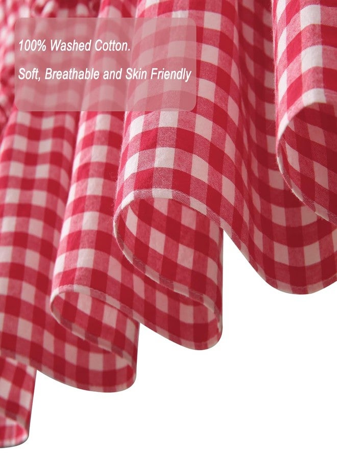 Silnuo Red/White Plaid Gingham Ruffle Window Valance Farmhouse Checkered Window Treatment Washed Cotton Decorative Curtain Rod Pocket 52" W x 18" L - Image 4